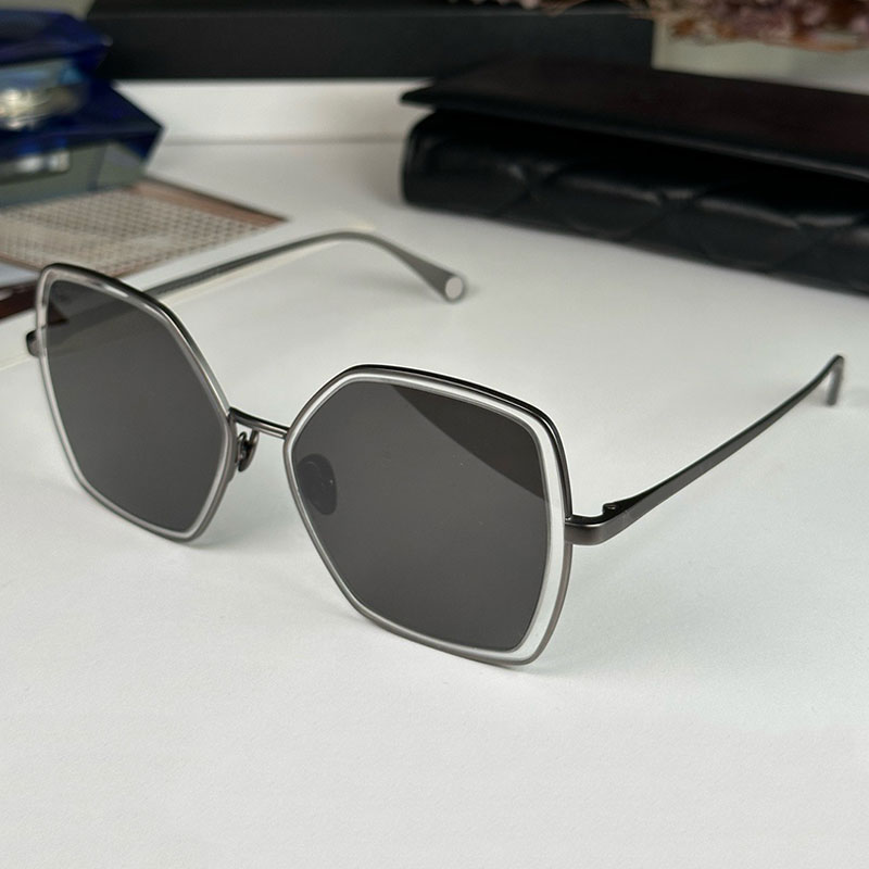 Classic Polygonal Sunglasses Thin Metal Tungsten Steel Color Frame Dark Grey Sunshade Lens White Inner Ring Edging 4262 Brand Designer Style Daily M