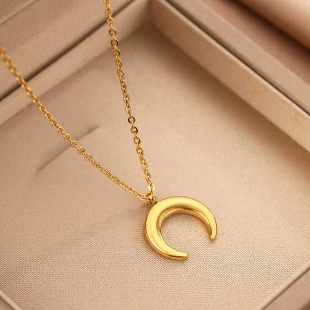 Design Classic Personality Gold Color Stainless Steel Moon Pendant Necklace for Women Charm Enfashon Hip Hop Rock Collar JewelryT260916