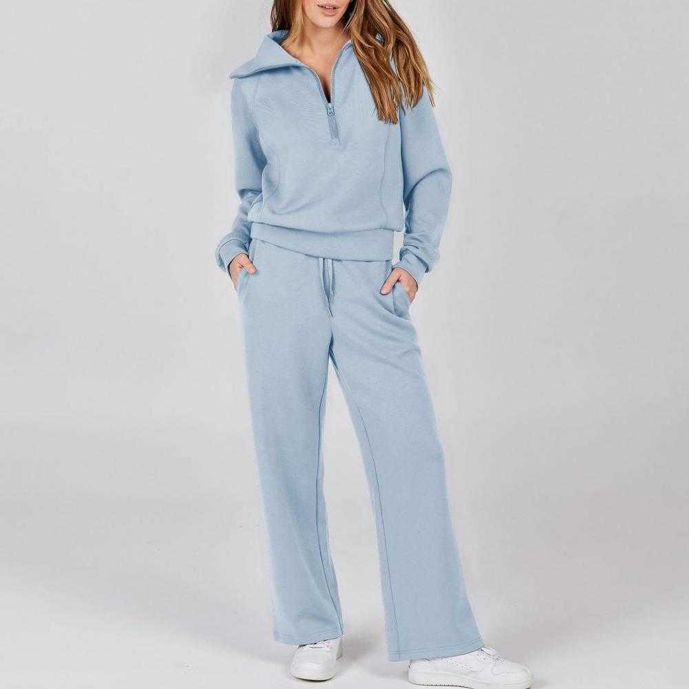 Independent Confident Women Wear Women's Two Piece Sweatshirt Set Casual Half Zip Pullover Top Wide Leg Pants Lounge for Fall S260916KHJO