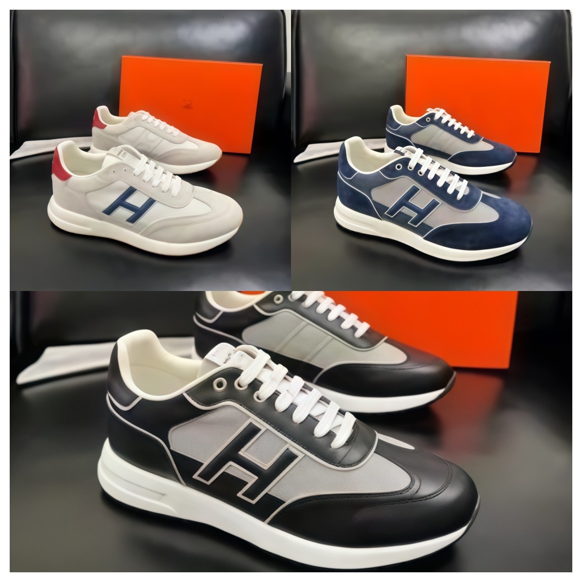 Tennis Designer Luxury Shoe casual Men Leather Mesh Trainer Sneaker Lace Up Sport Casual Running Street Outdoor Lightweight Breathable Gym Workout