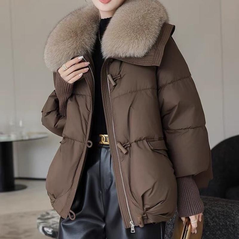 Womens Wide Lapel Short Coat For Winter Long Sleeve Loose Silhouette With Zipper And Toggle Buttons Elegant Outerwear For Daily Commute And Shopping