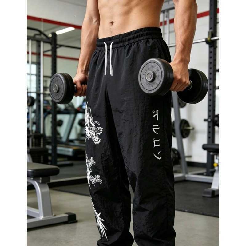 Dragon 2026 Summer Men's Spring Print Baggy Nylon Pants Streetwear Joggers for Gym Workout Casual Daily Wear Black Blue D260916