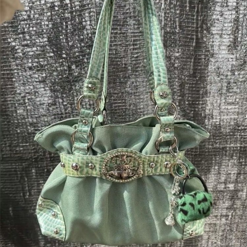 Sweet Cool Green Underarm Bag Y2k Girls Pu Leather Large Capacity Shoulder Tote Bag Women Fairycore Aesthetic Handbag Chic 260915