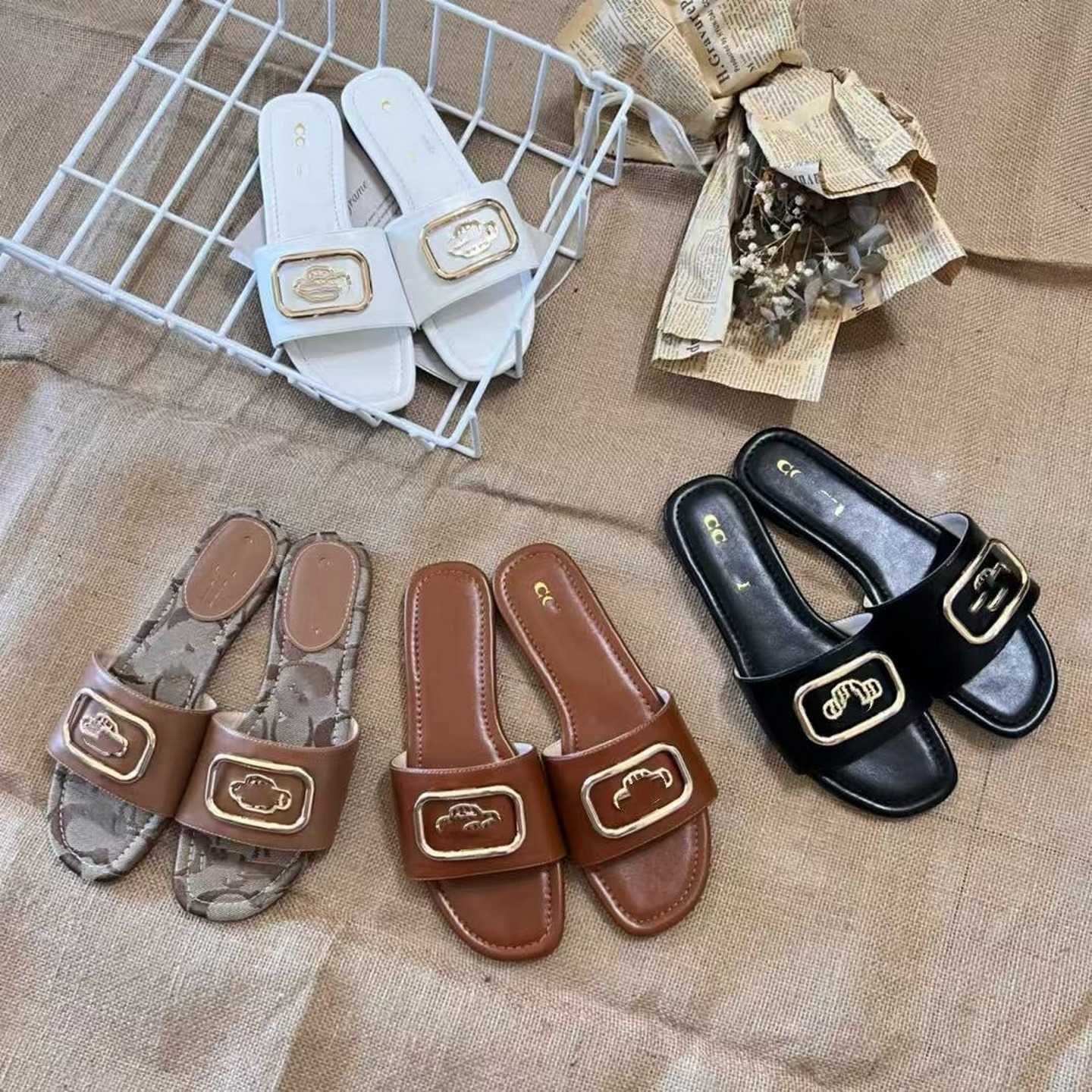 C brand 2025 summer genuine leather flat sandals for women fashionable and versatile one-strap square-toed beach shoes Q260916