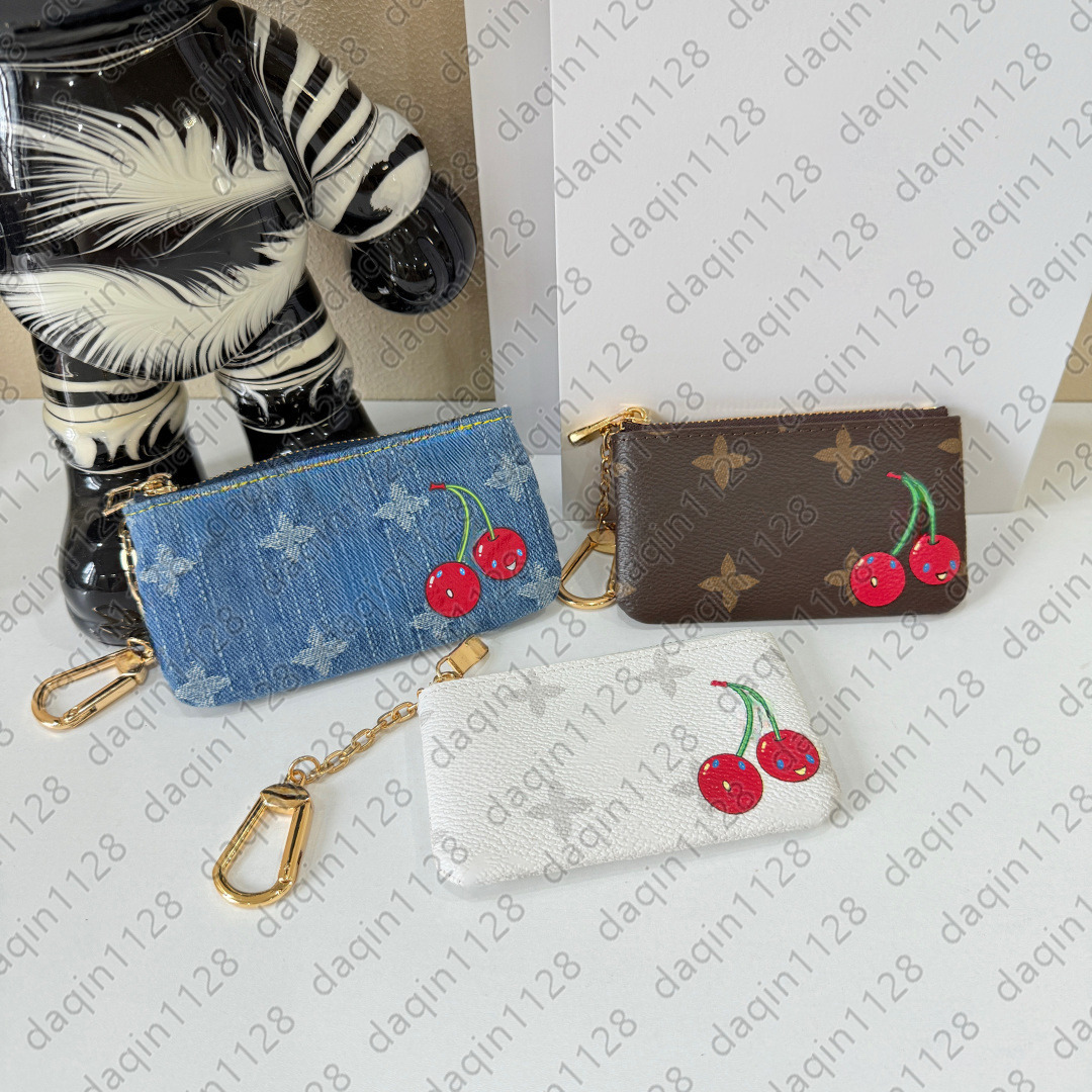 New Denim Cherry Key Pouch Designer Wallet Fashion Zipper Womens Luxury Card Holders Coin Purse Mobile Phone Rope Billfold Hand Clutch Bag M62972 A0