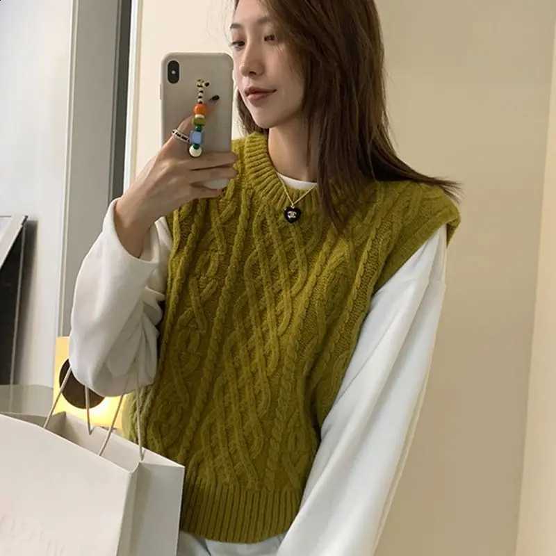 Vest Twisted Women's Loose Knitted Fit Versatile Sweater Top Autumn Winter New Sle Layering Clothing round Ne Commute SleW260915