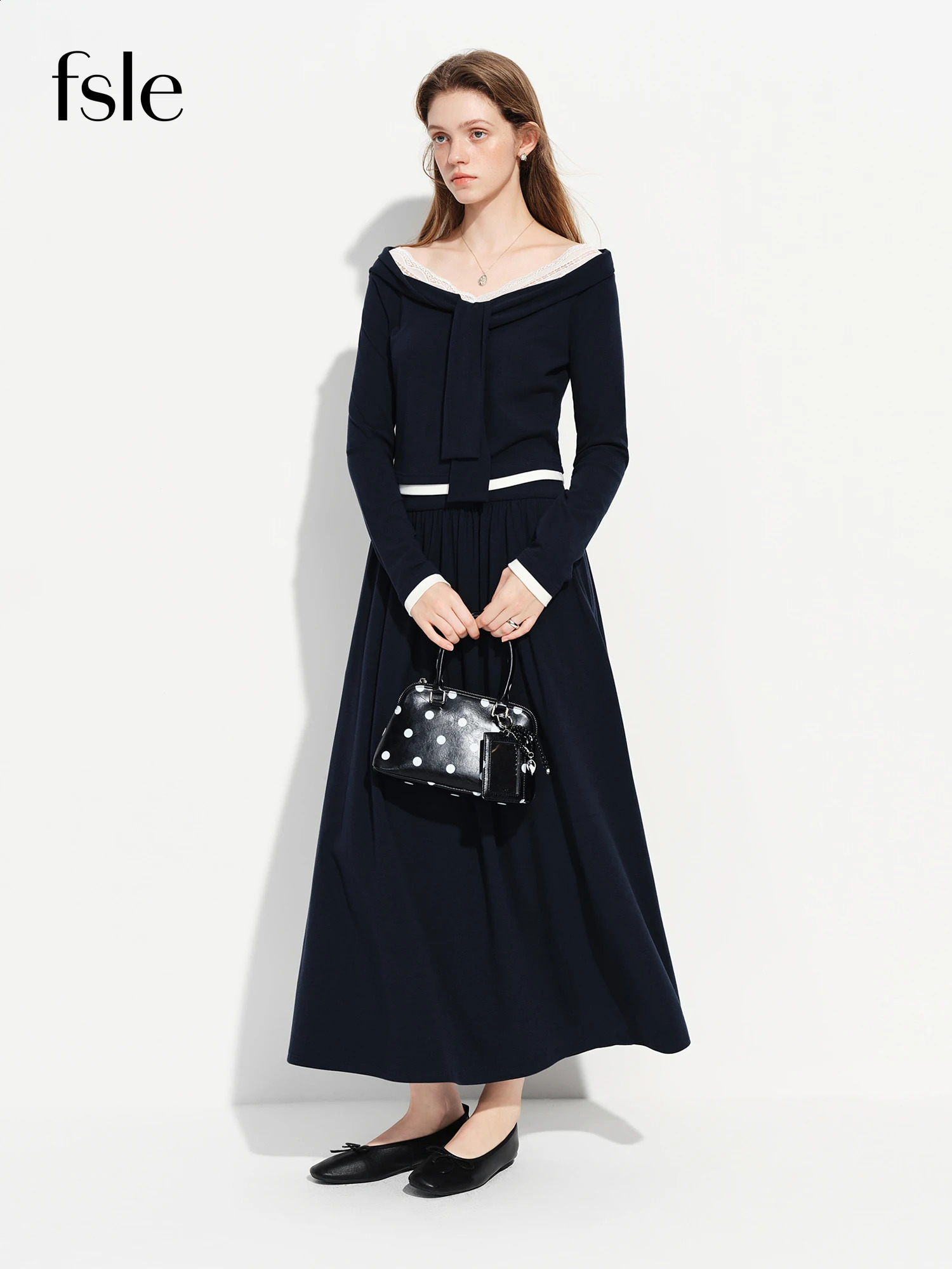 FSLE 2026 Spring Women's French Style Academic Two Piece Set Lace Knit Top A-Line Skirt Co-ord Preppy Elegant Vintage Outfit 260916