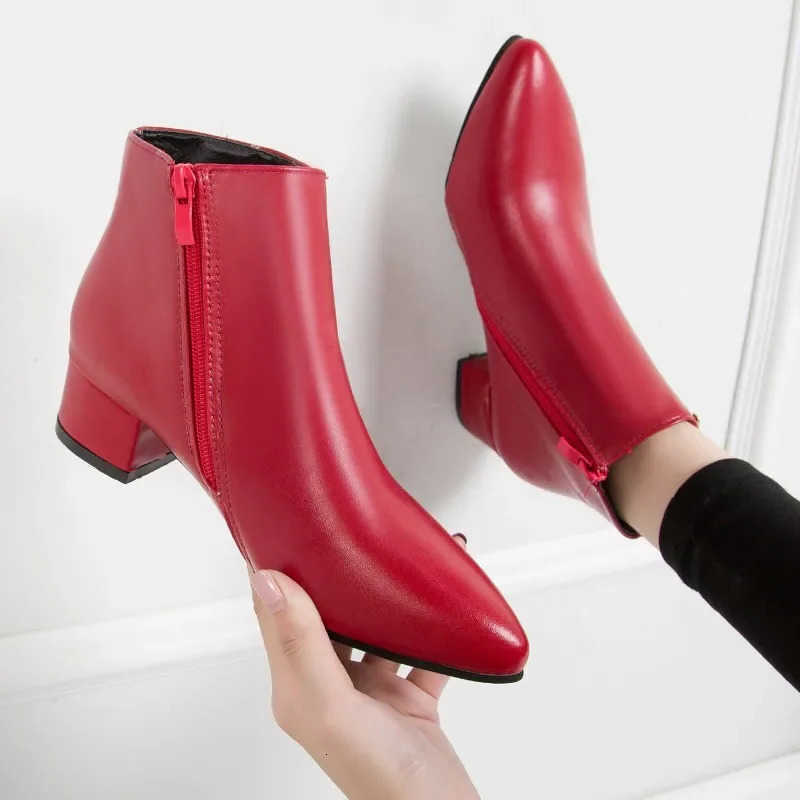 New Style fashion Women's 2026 Boots Casual Leather High Heels Spring Women's Shoes Pointed Toe Side Zipper Office High Heels 42 D260916