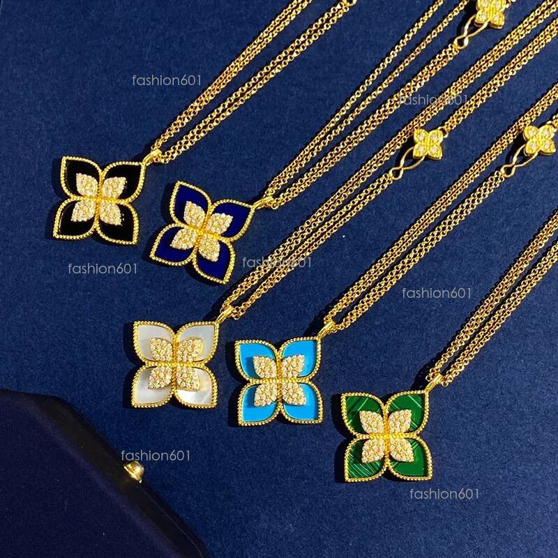 luxury brand clover designer long pendant necklaces for women 18K gold sweet 4 leaf flower double row elegant sweater necklace with crystal diamond