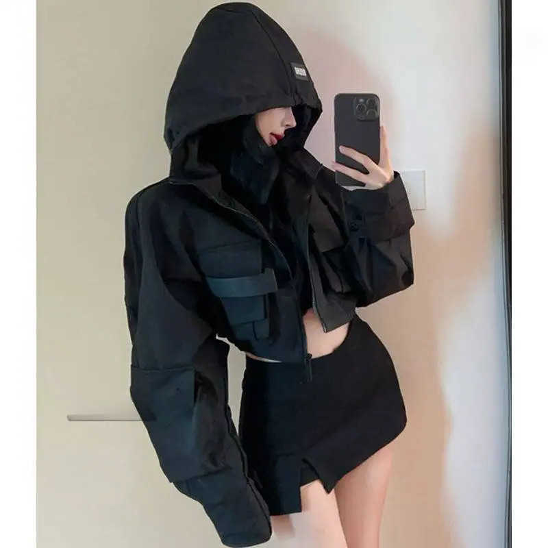 Sale Fall Hot Of The Season Women's Trendy Short Jacket Street Style Workwear Large Pocket Design Hooded Coat Casual OuterweaT260916
