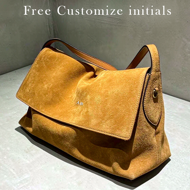 Customize Initials Suede Cowhide Messenger Bag For Women Luxury Designer Handbags Purses 2026 New In Flap Lock Underarm Shoulder