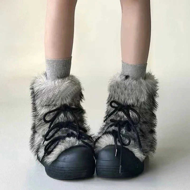 Ankle Bow Platform Women Snow Boots Fur Designer fashion Short Plush Flats Cotton Shoes 2025 Trend Warm Cozy Winter Botas Mujer D260916