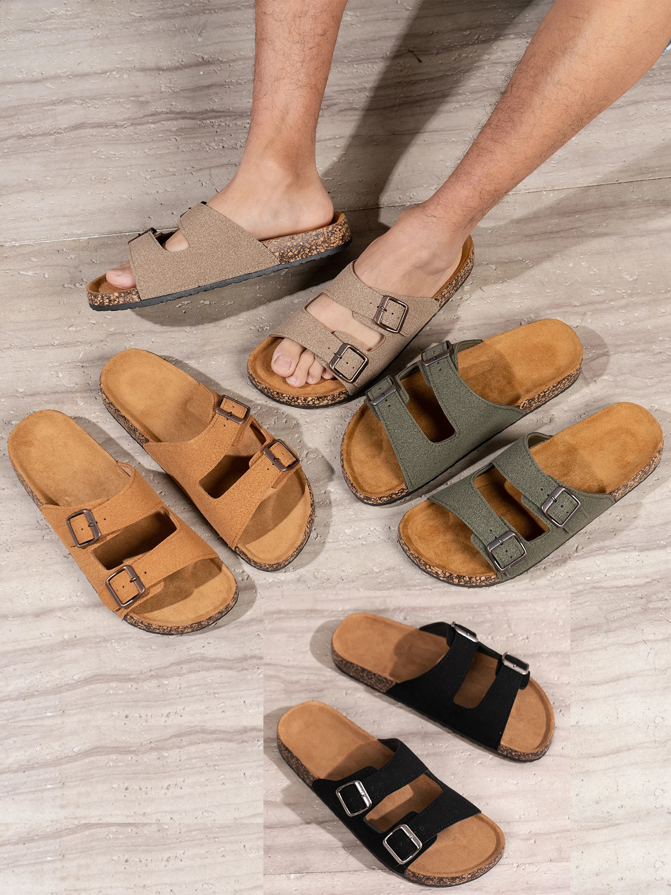 Mens Casual Simple BuckleAdjustable Pu Upper DoubleBar Beach FlipFlops FlatSoled SlipOn Outdoor Home Eva Slippers 260917