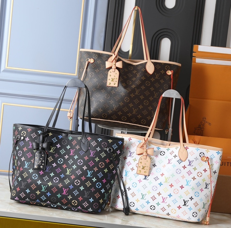 Designer 2026 new classic monogram tote bag unisex large capacity travel shopping shoulder handbag comes with matching small pouch multiple colors a
