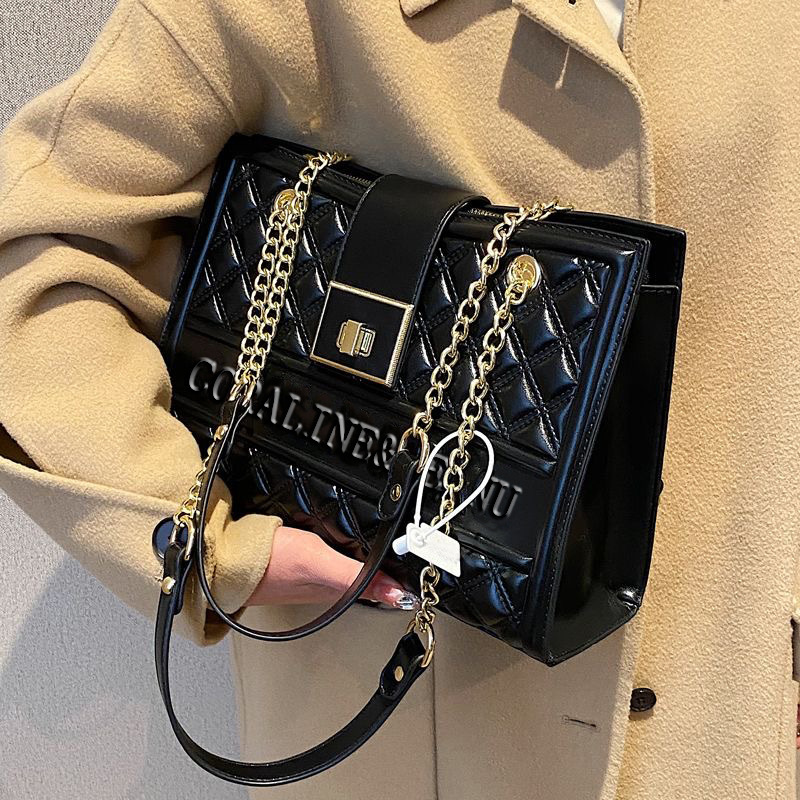 TB BHULAMTE Large-Capacity Instagram-Style Handbag For Women, 2026 New Fashion, High-End Diamond-Patterned Chain Shoulder Bag, Tote Bag With Hard Ba