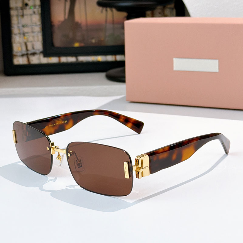 SMU168AV Ladies designer sunglasses Acetate tortoiseshell colored mirror legs Brown oval frameless lens Temple hollow logo Ladies formal occasion su