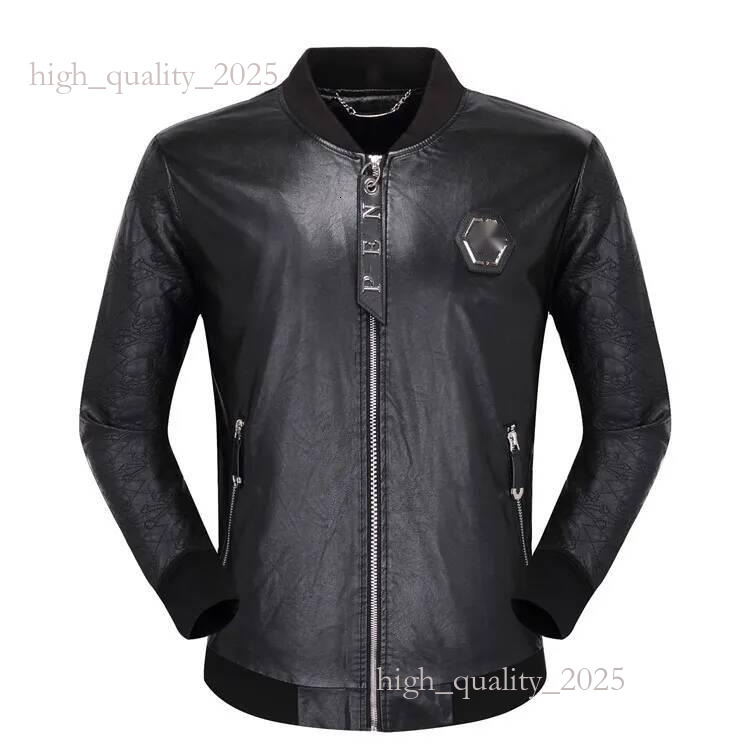 Designer Philipplys Plein Jackets Trendy Brand Philipply Pleinly Autumn Winter New Mens Stand Collar Zipper Embossed Leather Philipes Plein Jacket V