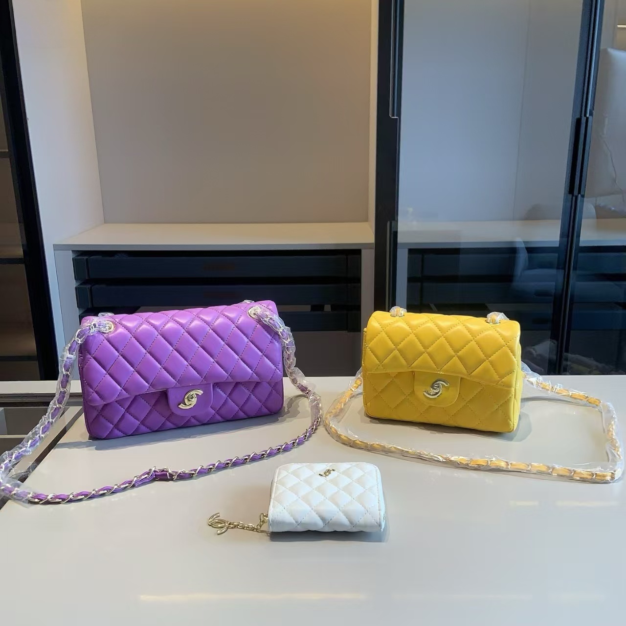 Fashion 3 in 1 Quilted Chain Handbag Set Women Flap Crossbody Bag And Mini Purse
