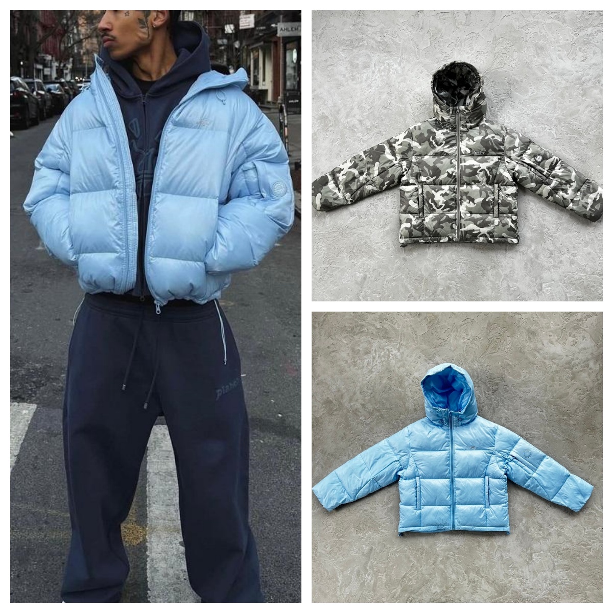 Brokenlys Plant Puffer Jacket baggy camo puffer jacket men unisex quilted zip up high street star print camo hooded quilted coat streetwear