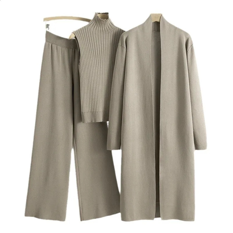 Spring Autumn 3 Piece Women Cardigan Tracksuits Fashion Knitted Pant Set Ladies Sweater Vest Vintage Fashion Ladies 3 Piece Set 260916