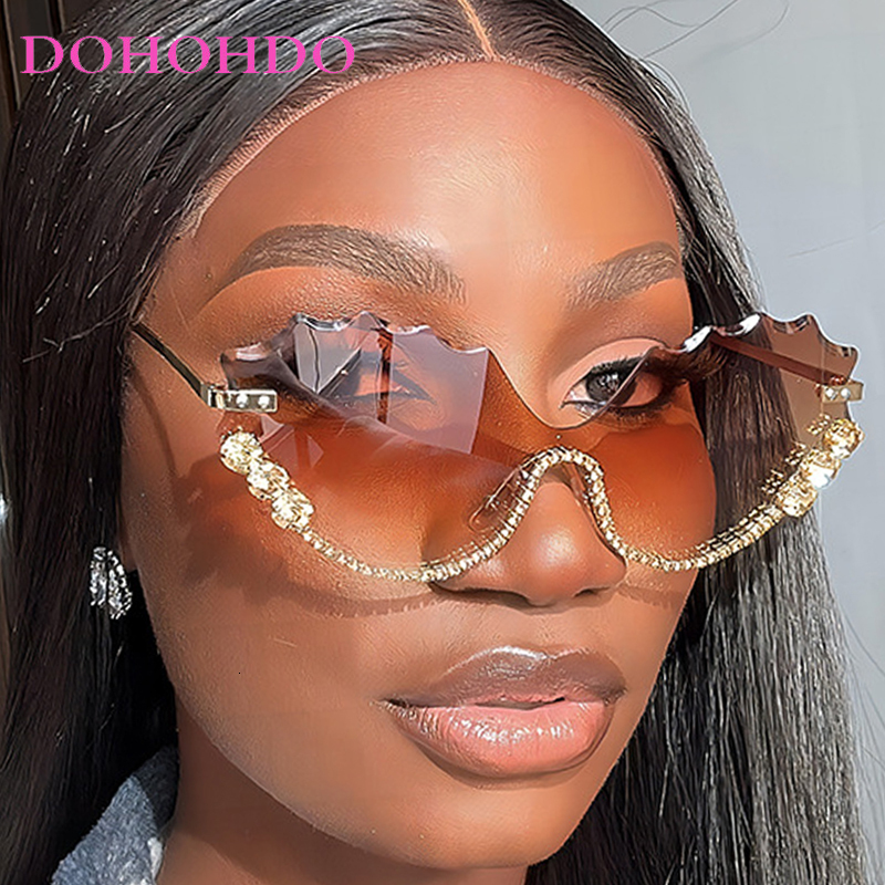 Fashion Luxury Brand Design Diamond Wave Rimless Women Sunglasses Hip Hop Eyewear Outdoor Unisex Shades Glasses UV400 J260916