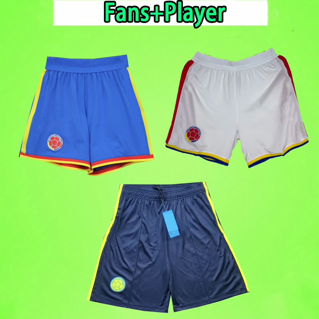 New Colombia 2026 soccer shorts Men Kit LUIS DIAZ 100th Valderrama Fans Player version football pants 25 26 Escobar JAMES Columbia home away blue