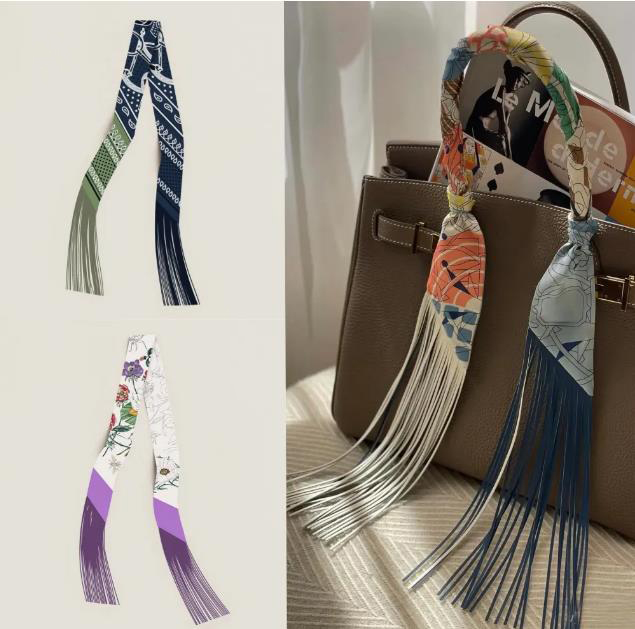 Designer Freight Free Horse Fringed Twill Satin Small Silk scarf Elegant Womens Scarf Headscarf Hair Tie Ribbon Luxury Handbag Decoration Gifts 5X12