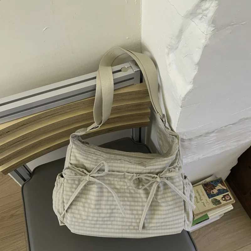 Designer Grid Korean-Style Nyl Lightweigh Single Shoder Bag Large Capacity Versatile for School Work Cmuting Unisex Design J260916