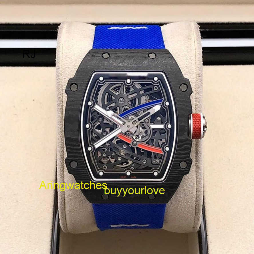 Luxury Watch R M 67-02 Ultra Thin 7.8mm Top Quality Men Watch Limited Edition French NTPT Carbon Fiber Limited Edition Mens Leisure Machinery Watch
