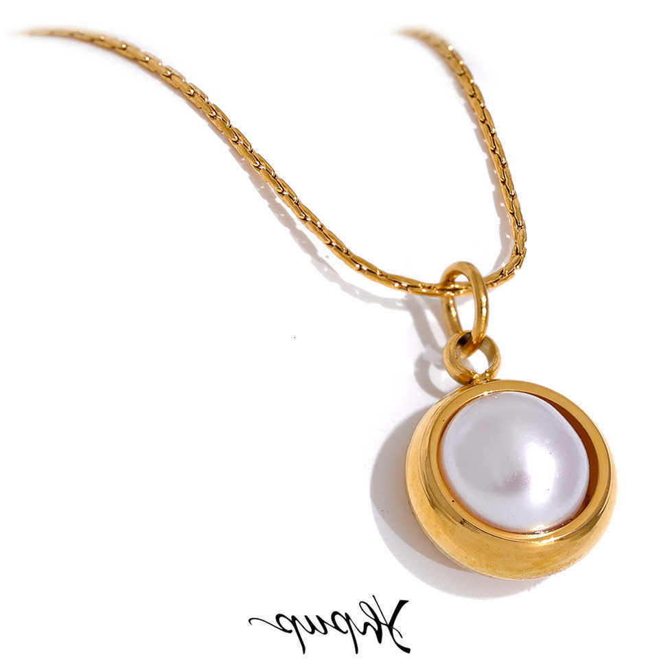Stainless Yhpup 316L Steel Imitation Pearls Round Chic Pendant Necklace for Women Elegant Delicate Stylish Jewelry GiftT260916