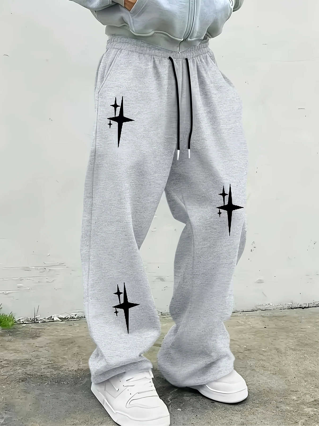 straight-leg star pattern Minimalist four-pointed pants - men's jogging pants - fitness and outdoor activity casual trousers. D260916