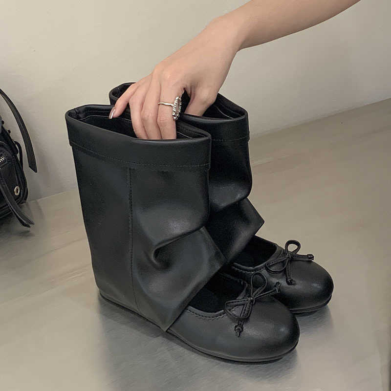 Splicing Comfortable Designer Aneikeh Vintage Hollow Round Toe Butterfly-knot Low Flat Heels Women Ankle Boots Sandals Shoes D260916