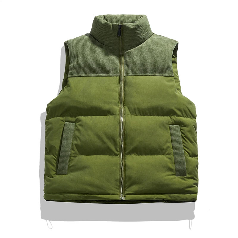 M-8XL Winter Thickened Men's Vest Corduroy Patch Outdoor Windproof Rainproof Jacket Sleeveless Stand-up Collar Youth Vests Warm 260916