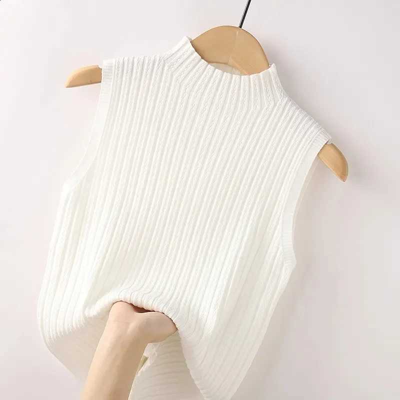 Pullover Femme Solid Knitting Color Sleeveless Summer Lady Fashion Sweater Waistcoat Korean Women High Neck Casual Knitwear VestW260915