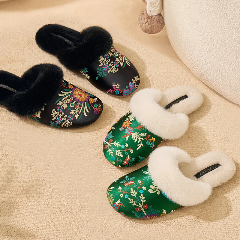 Chinesestyle embroidered slippers indoor home antislip light y mens and womens plush 260917