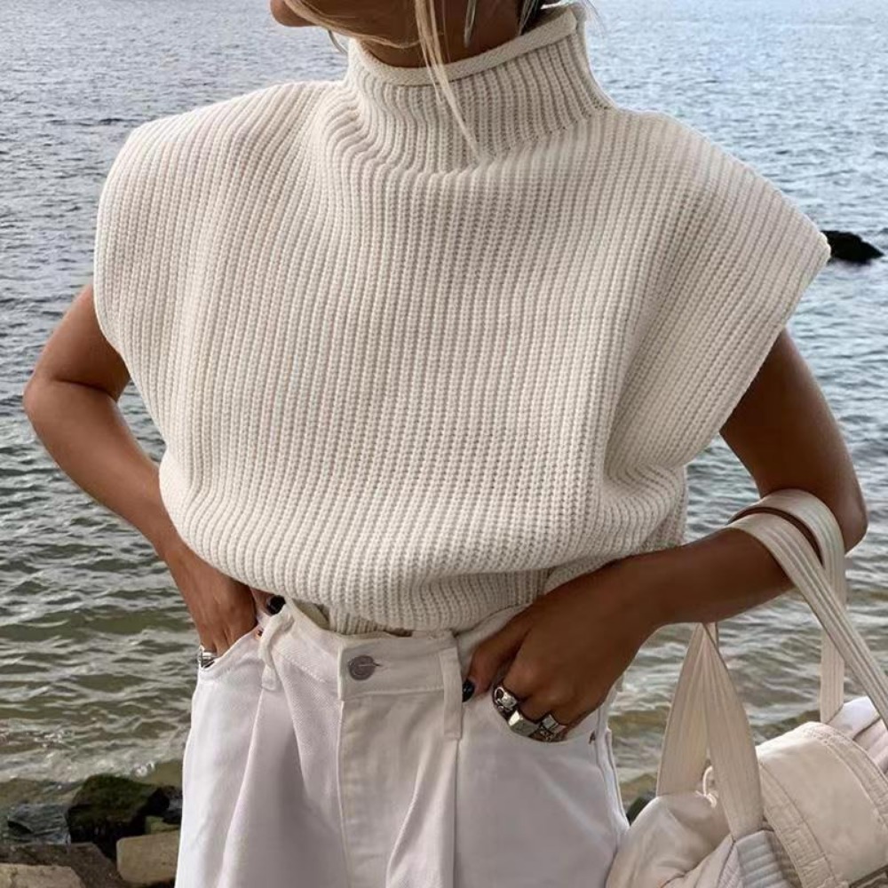 Fashion Versatile Padded Shoulder Turtleneck Knit Sweater Summer New Loose Slimming Top