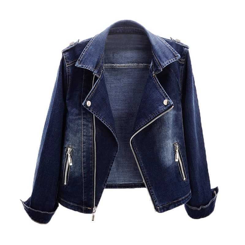 Spring/Autumn New 2026 Korean Edition Slim Stretch Suit Collar Denim Jacket Women's Short Motorcycle Jackets Female Zipper TopT260916