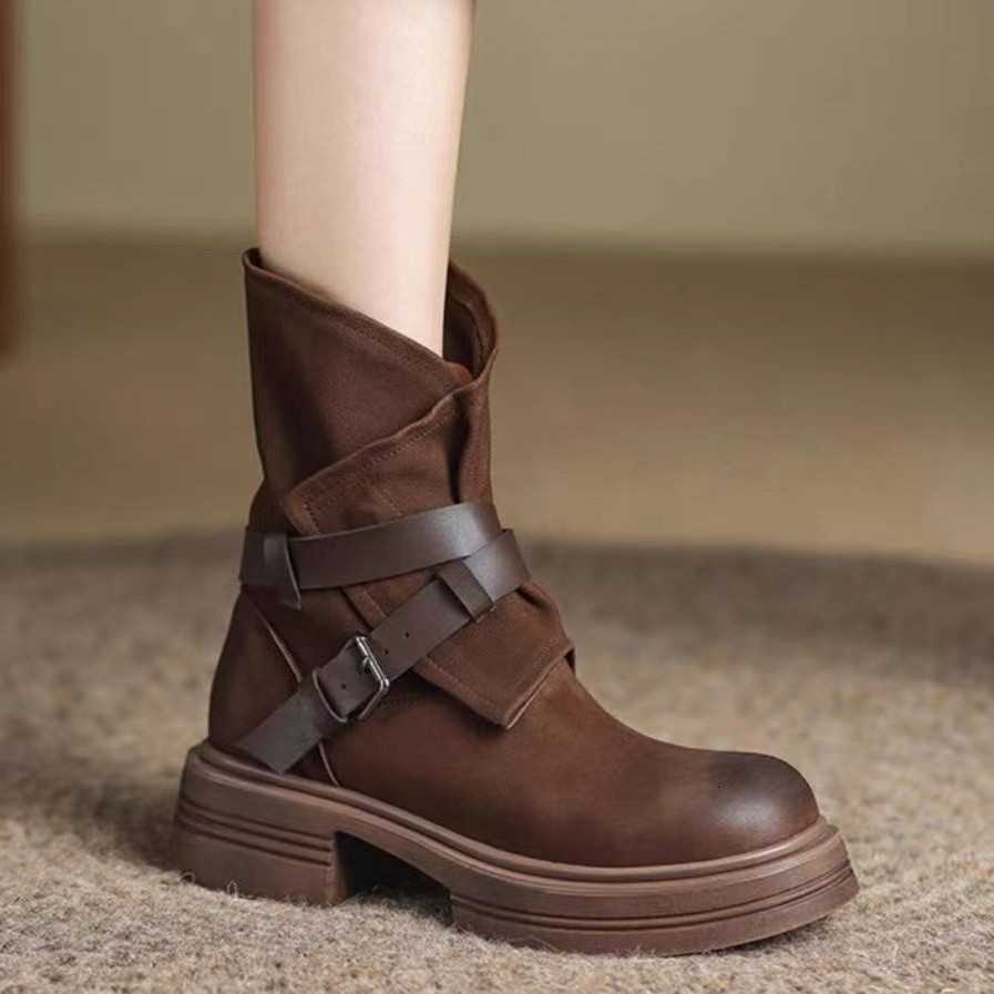 boots 2025 new autumn Short hollow out Maillard boots mid calf western boots women's boots D260916