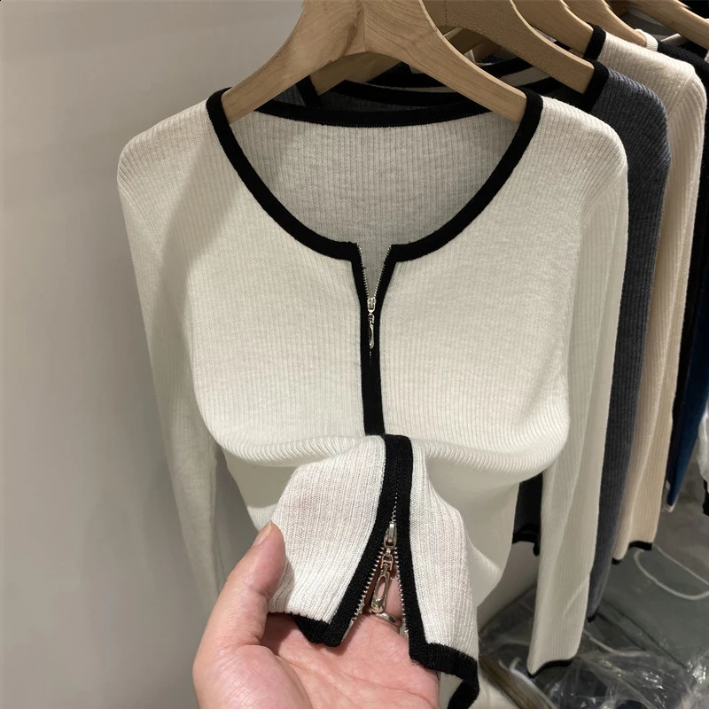 Knitted Sweater Women Cardigans Long Sleeve O-Neck White Knit Sweater Cardigan Women Tops Knitwears Sueters De Mujer Q963 260916