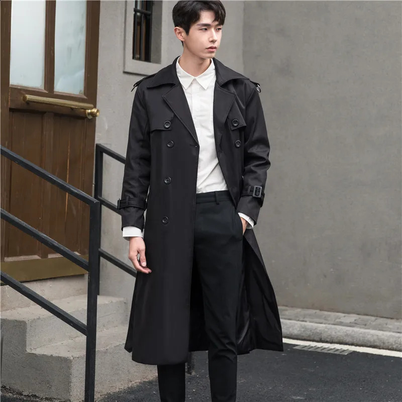 QICHE European Men Oversized British Korean Long Trench Coat Thick Windproof Over Knee Casual Jacket Spring Autumn 260916