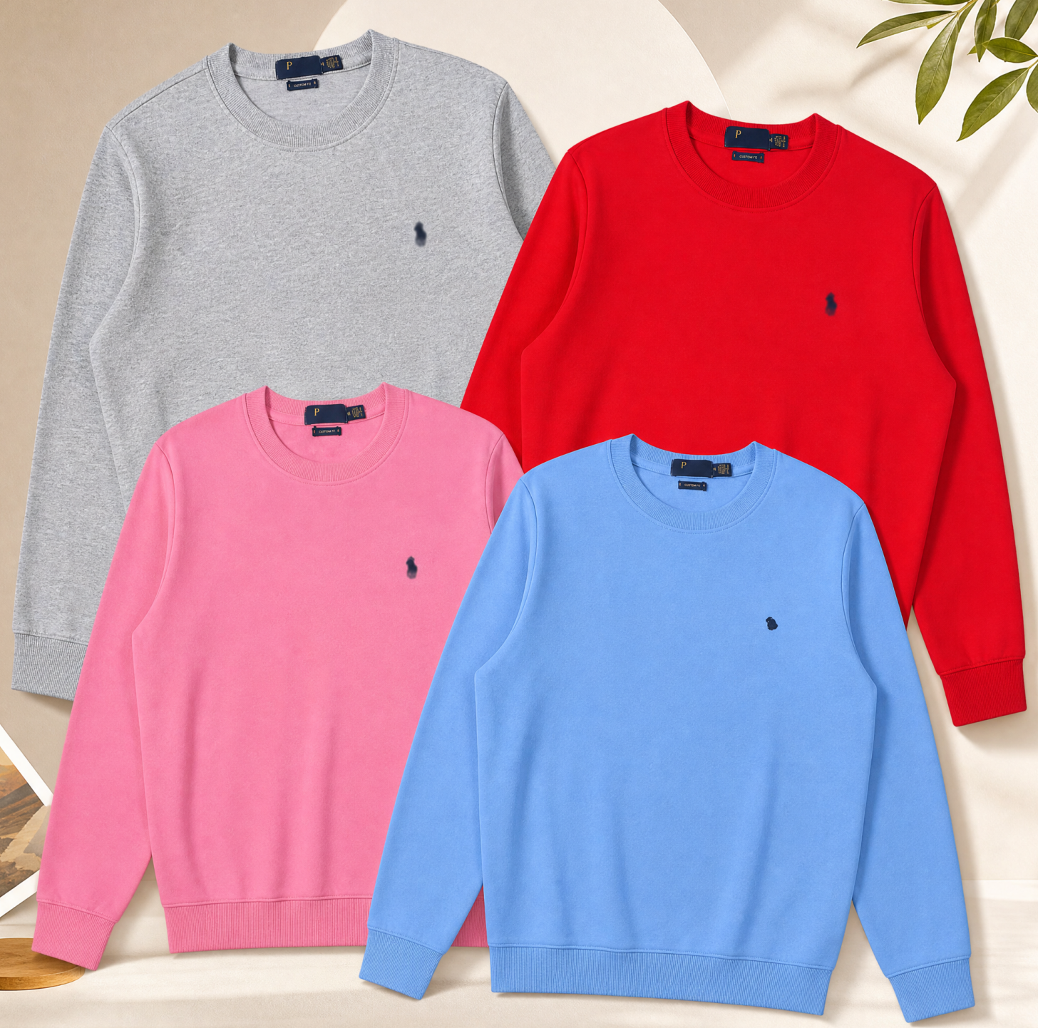 designer hoodie Solid Color Crewneck Sweatshirt Long Sleeve Ribbed Cuffs Fleece Lined Warm Pullover for Autumn Winter Daily Wear Men Women