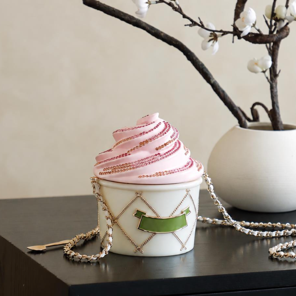 Ice Cream Shape Bag Artistic Acrylic Rhinestone Hard Shell Chain Shoulder Minaudiere for Evening Events Top-Tier Designer New Arrival