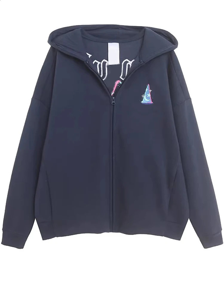 Fashion Letter Magic Cartoon Print Embroidery Fleece Sweatshirt Women Long Sleeve Pocket Hooded Zipper VELOUR Jumper Tops Female 260916