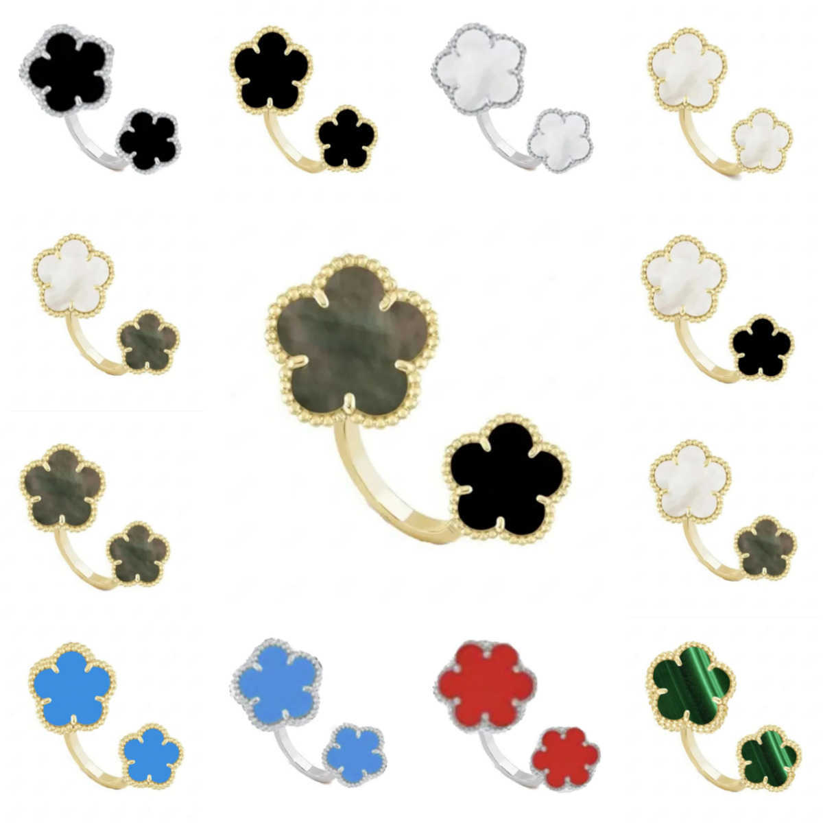 Rings Band Four-leaf Clover Ring Mother of Pearl Gemstone Charm Rings Gold Silver Opening Adjustable Ring For Women Men Wedding Party Gift S260916JT