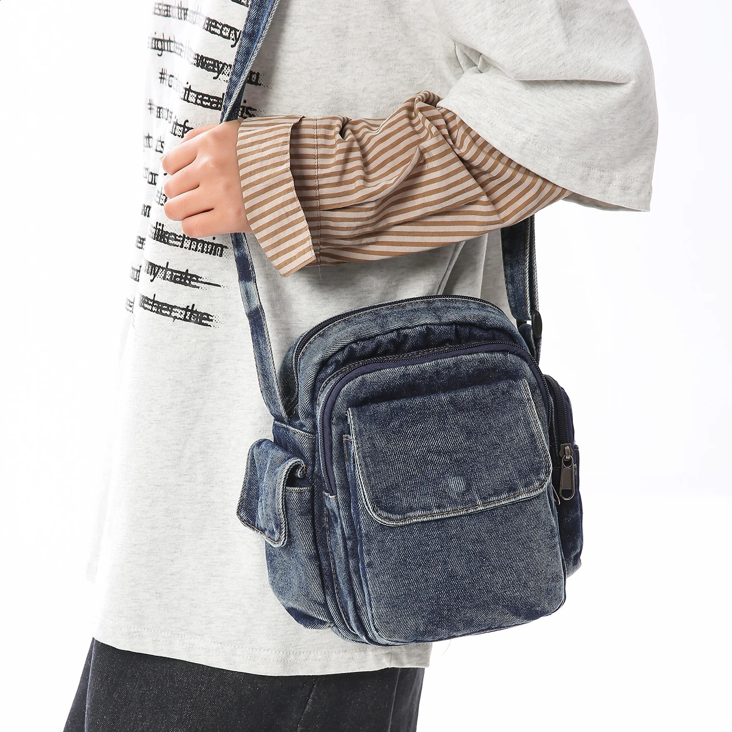 Denim Messenger Bag 100 Cotton Crossbody Men More Cloth Shoulder Washed Canvas Flap Packages Travel Purse 260915