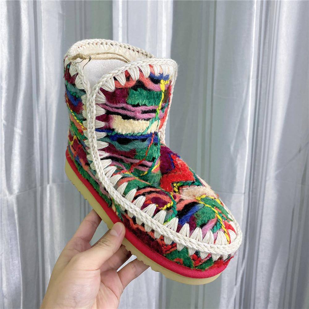 Eskimo 18 woven women's snow boots original sheepskin handmade weave fur ladies ankle boot