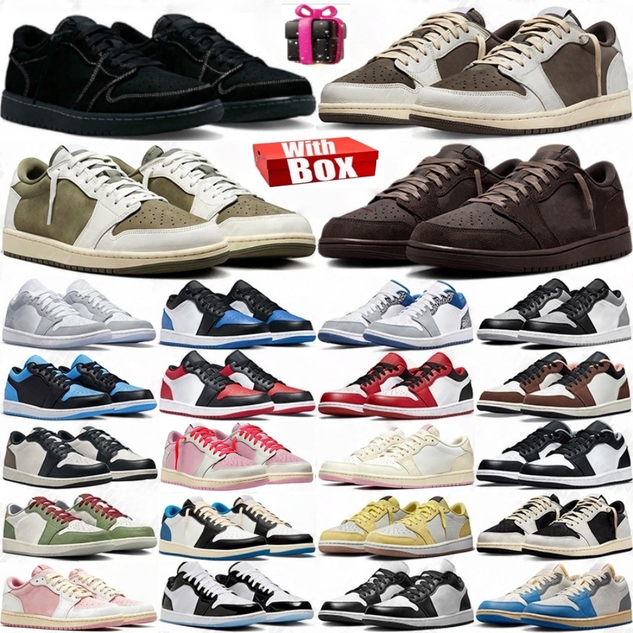 travis shoe 1 low basketball shoes mens trainers with box size 5.5-7 Reverse Mocha Black Phantom Military Blue Fragment high 1s lows outdoor sports