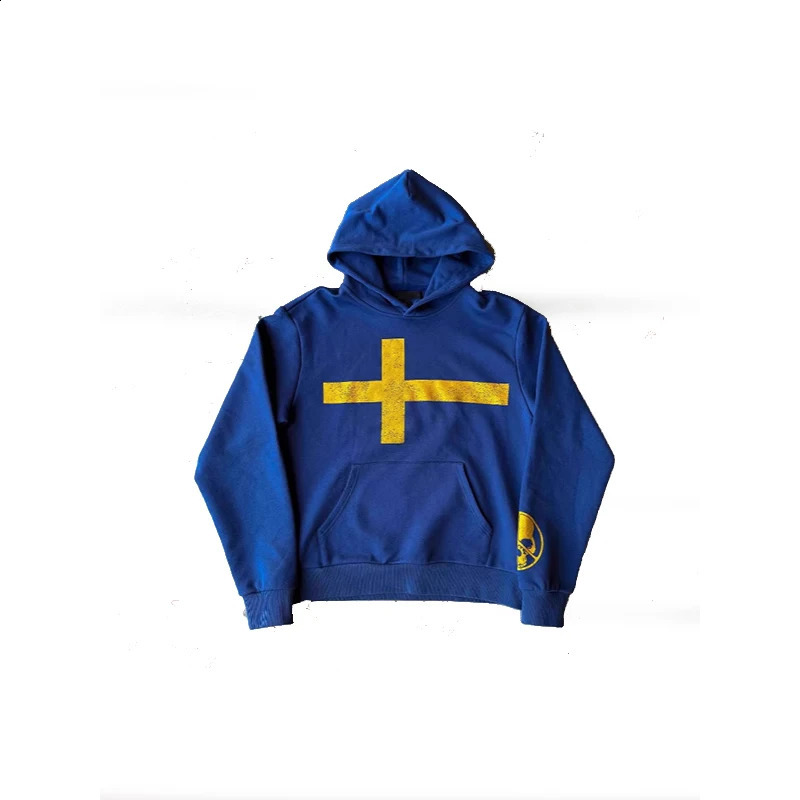 Vintage Sweden Flag Cross Print Hoodie Oversized Long Sleeve Men Women Streetwear Skull Graphic Pullover Hooded Sweatshirt 260916