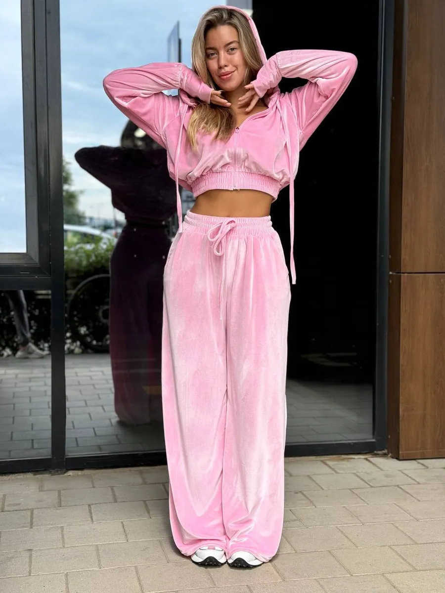 Autumn 2025 Sweater Pants 2 Piece Set Casual Activewear Zipper Hoodies Women Ladies Winter Solid Two-Piece Outfits Sporty Sets S2609162R5B