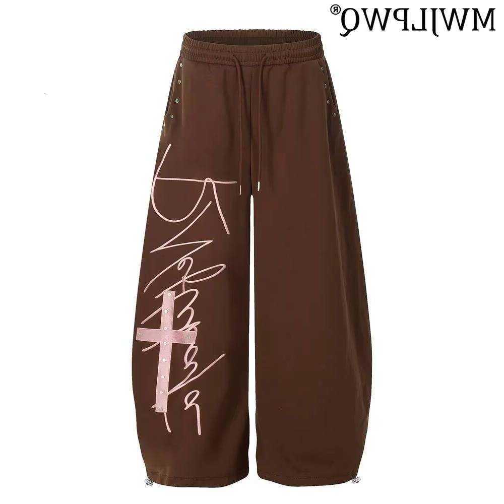 Sporty MWJLPWQ Graffiti Embroidered Curved Sweatpants Men's Unique American-Style Design Loose Autumn Wide-Leg Long Pants 13730 D260916